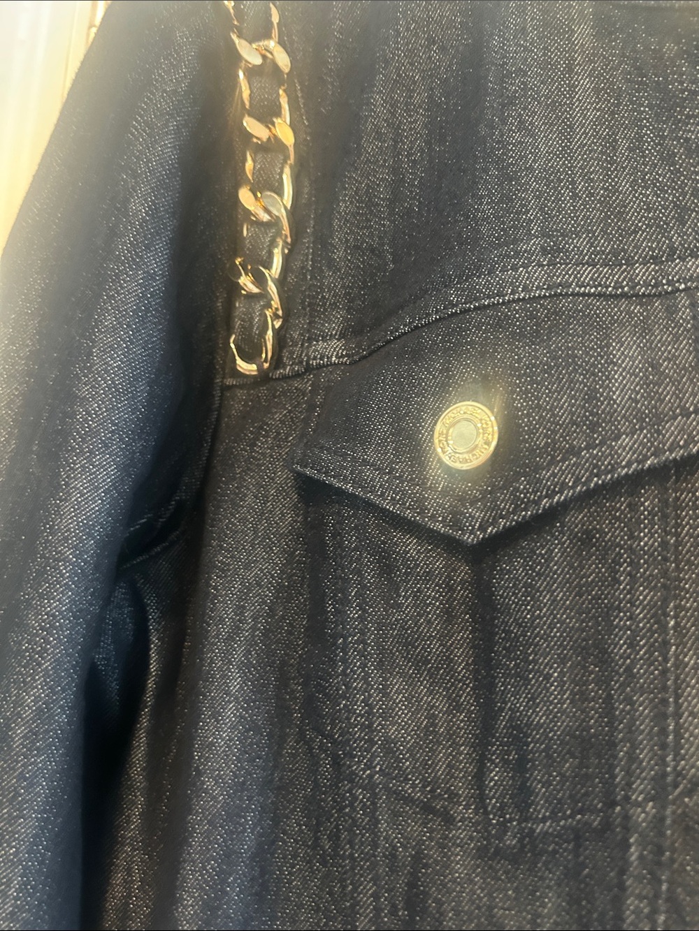 Michael Kors Dark Denim DesignerJacket with Gold Chain Trim - Picture 4 of 6